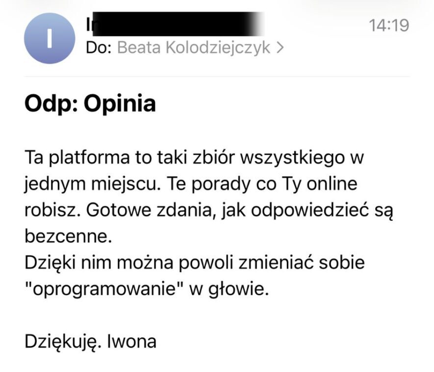 Opinia platforma komunikacji Beaty Kołodziejczyk 40